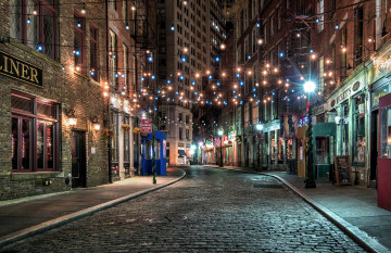 Фото бесплатно Нью-Йорк, США, город, тротуар, улица, огни, ночной город, освещение