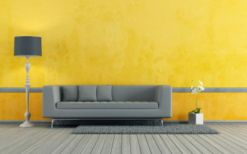 Фото бесплатно гостиная, модерн, диван, желтые стены, минимализм интерьер