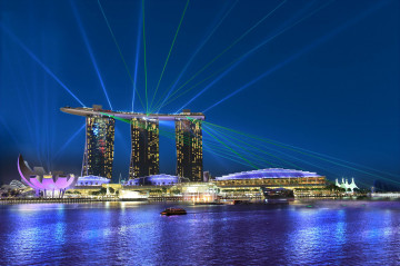 Фото бесплатно ночной город, небоскребы, Сингапур, море