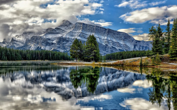горы, небо, лес, озеро, красивые обои на рабочий стол, mountains, sky, forest, lake, beautiful wallpapers on your desktop