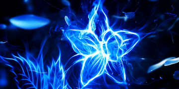 blue fire flower, абстракция, 3D, графика, синий огненный цветок