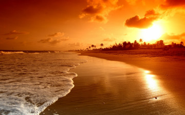 hd wallpapers, море, песок, волны, закат, Sea, sand, waves, sunset