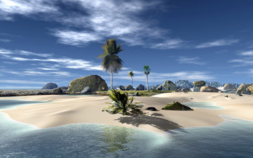 Райский пляж, остров, пальмы, песок, камни, невероятно красивые обои, Paradise beach, island, palm trees, sand, stones, incredibly beautiful wallpaper