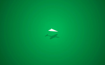 минимализм, бумажный самолетик, тень самолета, зеленый фон,   minimalism, paper airplane, the shadow of the plane, green background