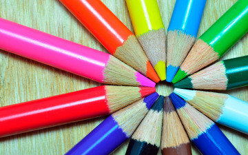 разноцветные карандаши выложены по кругу, цвета радуги, красивые обои на Android, 彩色鉛筆排成一圈，彩虹的顏色，Android上的美麗壁紙