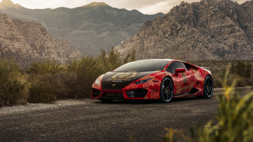 Фото бесплатно Lamborghini Huracan, красный, горы, природа, 3840х2160, 4к обои