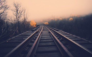 Фото бесплатно осень, рельсы, туман, железная дорога, путешествие