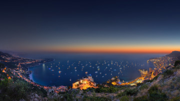 Монако, море, красивые места, вечер, закат, горизонт