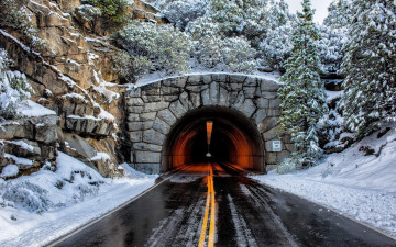 горы, туннель, зима, дорога, снег, природа