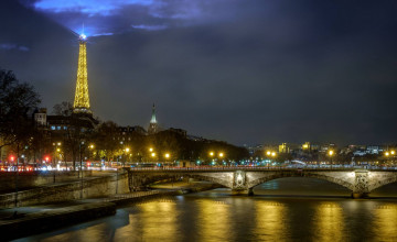 Фото бесплатно Париж, Эйфелева Башня, здания, мост, река, ночной город, городские огни, ночь, Франция