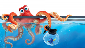 8K wallpapers, Octopus Hank, aquarium, Nemo fish, cartoon characters, In search of Dory, frame from movie, 8К обои, Осьминог Хэнк, аквариум, рыбка Немо, герои мультфильма, В поисках Дори, кадр из фильма