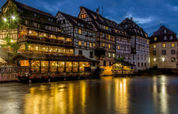 Фото бесплатно Страсбург, река, ночь, дома, город, Европа