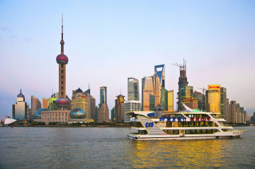 Фото бесплатно Шанхай, Китай, катер, небоскрёбы, город, река