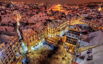 ночной город, Прага, Чехия, дома, улицы, 夜晚的城市，布拉格，捷克共和國，房屋，街道，
