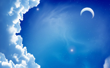 небо, звезды, месяц, ночь, облака, обои скачать, sky, stars, month, night, clouds, wallpaper download