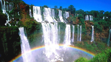 водопад, скалы, радуга, природа