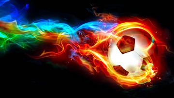 футбольный мяч, абстракция, разноцветное пламя