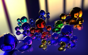 молекулы, стеклянные, синий фон, абстракция, обои скачать, molecule, glass, blue background, abstraction, wallpaper download