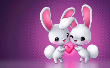 зайчики, сердечко, картинка, рисунок, любовь, обои скачать, bunnies, heart, picture, drawing, love, wallpaper download