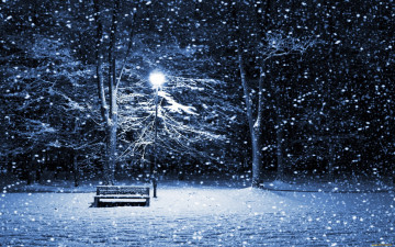 winter night, snowfall, shop, lantern, park, snow, зимняя ночь, снегопад, лавочка, фонарь, парк, снег