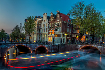 Фото бесплатно Амстердам, Нидерланды, мост, вечер, архитектура, город