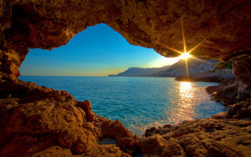 океан, скалы, восход, утро, лучи солнца, отражение в воде, завораживающая природа, обои, Ocean, rocks, sunrise, morning, sun rays, reflection in the water, stunning nature, wallpaper