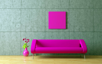 ultra hd 4k wallpaper, Interior in the style of minimalism, purple sofa, lilac pattern, lilac vase with flowers, интерьер в стиле минимализм, лиловый диван, лиловая картина, лиловая ваза с цветами