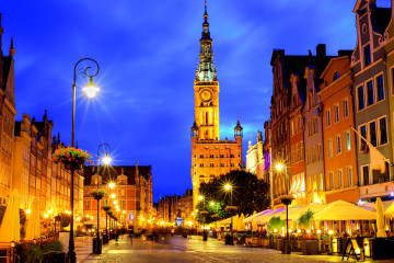 Фото бесплатно Польша, Гданьск, ночь, улица, город, ратуша, здания