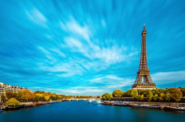 Фото бесплатно Франция, Париж, осень, река, голубое небо, Эйфелева башня
