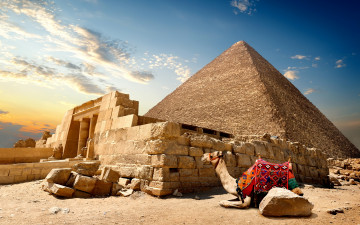 2880х1800, Египет, пустыня, пирамида, верблюд, песок, небо, камни, Африка, сооружение, Egypt, desert, pyramid, camel, sand, sky, stones, Africa, construction
