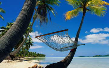 пальмы, пляж, гамак, песок, море, лето, отдых, красивые обои, Palms, beach, hammock, sand, sea, summer, rest, beautiful wallpaper