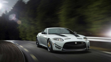 jaguar xkr-s gt 2013, движение, белое авто, размытость, скорость, Movement, white auto, blur, speed