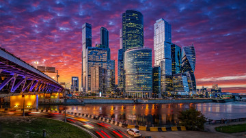 Фото бесплатно Москва, городской пейзаж, небоскребы, вечер, 3840х2160 4к обои