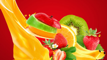 3840х2160 4к обои фруктовая нарезка на красном фоне десерт