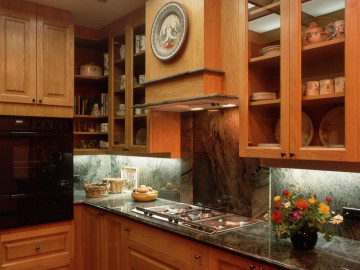 кухня, коричневая мебель, плита, интерьер, фото хорошего качества, kitchen, brown furniture, stove, interior design, good quality photos