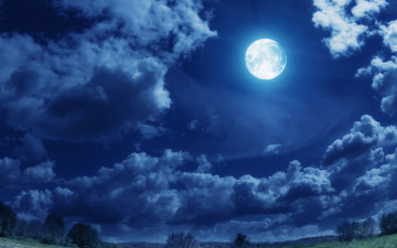ночь, небо, луна, облака, природа, обои, Night, sky, moon, clouds, nature, wallpaper