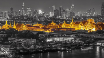 bangkok temple, The capital of Thailand, ночной город, набережная, Бангкок, столица Таиланда, храм, архитектура, 2560х1440