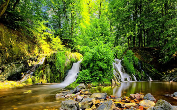 природа, водопад, камни, лето, растения, деревья, зелень, красивый пейзаж, nature, waterfall, stones, summer, plants, trees, greenery, beautiful landscape