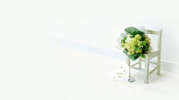 букет на стуле, праздник, обручальные кольца, минимализм, белый фон, цветы, свадьба