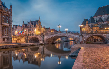 Фото бесплатно Гент, Гент Бельгия, мост, город, ночь, архитектура