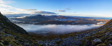 beautiful landscape, torridon scotland, красивый пейзаж, туман, камни, Торридон, Шотландия, 5К, 3440х1440