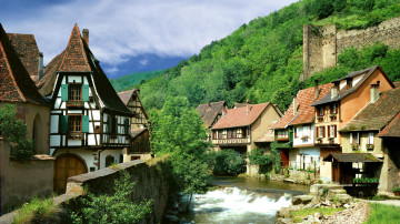 Деревня Кайзерсберг, Франция, регионе Эльзас, Шампань, Арденны, Лотарингия, горы, дома, природа, красота