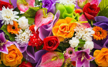 Красивый букет, цветы, яркие обои