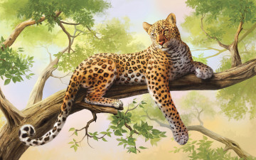 ягуар на дереве, картина, живопись, животное, искусство, Jaguar on a tree, painting, painting, animal, art