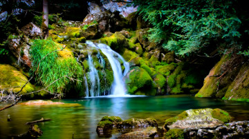 природа, водопад, камни, растения, пейзаж, красивые обои на рабочий стол, Nature, waterfall, stones, plants, landscape, beautiful wallpapers