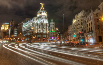 Фото бесплатно Испания, улица, огни, проезжая часть, ночной город, архитектура