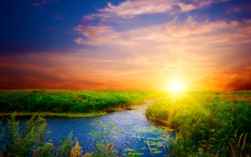 природа, восход солнца, утро, река, трава, небо, облака, красивый пейзаж, nature, sunrise, morning, river, grass, sky, clouds, beautiful landscape