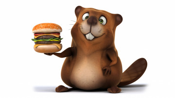 бобер с гамбургером, картинка, смешные обои, Beaver with a hamburger, picture, funny wallpaper