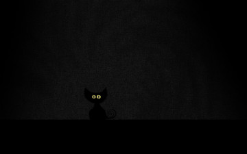 черный кот, черный фон, глаза светятся в темноте, минимализм, обои, Black cat, black background, eyes glow in the dark, minimalism, wallpaper