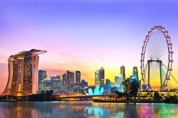 Фото бесплатно темнеет, Сингапур, река, город, колесо обозрения